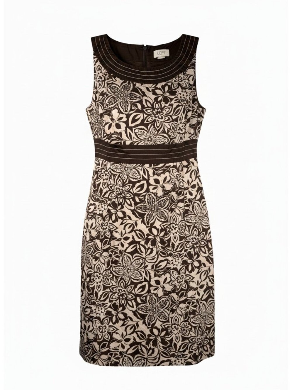 LOFT Floral Sleeveless Sheath Dress Womens 6 Brown Cream Lined Office‎ Preppy